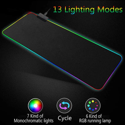 RGB Large Gaming Mouse Pad Oversize Glowing Led Extended Mousepad Non-Slip Rubber Base Mouse Mat Keyboard Pad Desk Mat