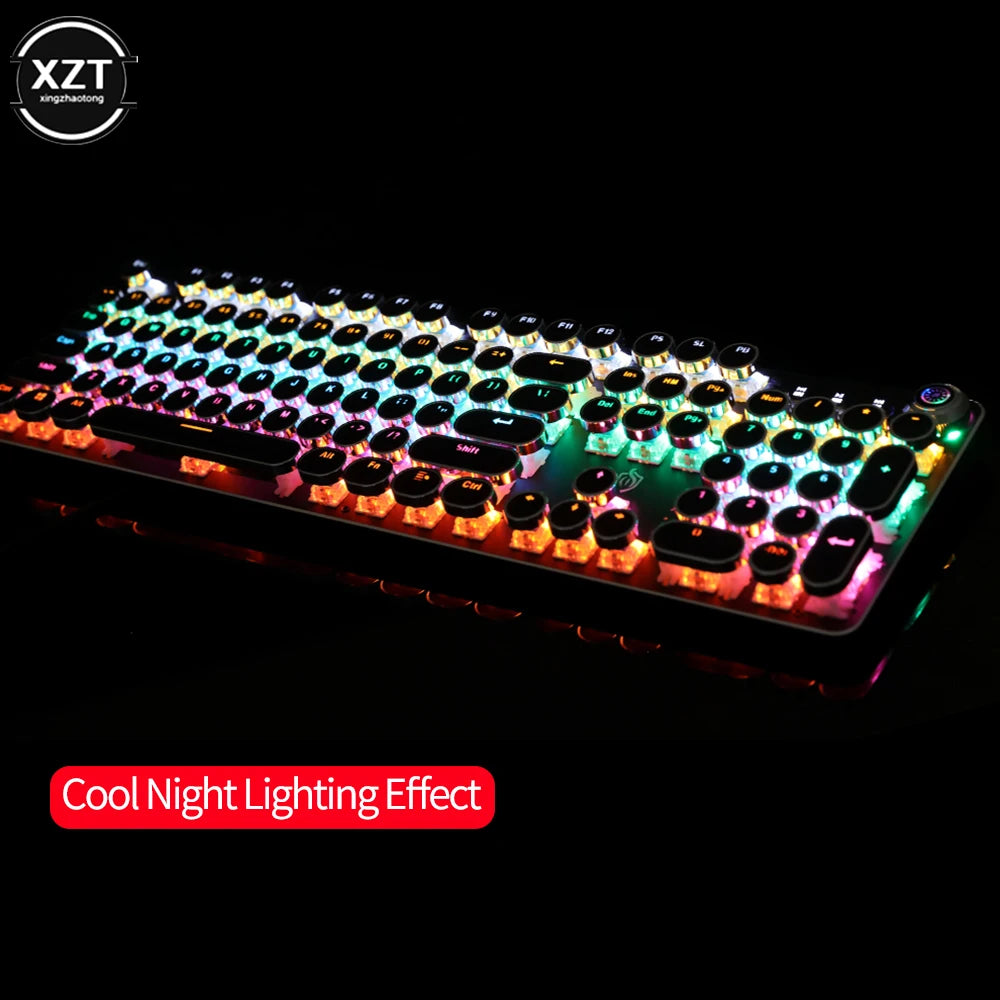 RGB Backlit Gaming Mechanical Keyboard Retro Punk USB Wired 104 Keys Metal Panel LED Switch Full Keypad Computer Game Accessary