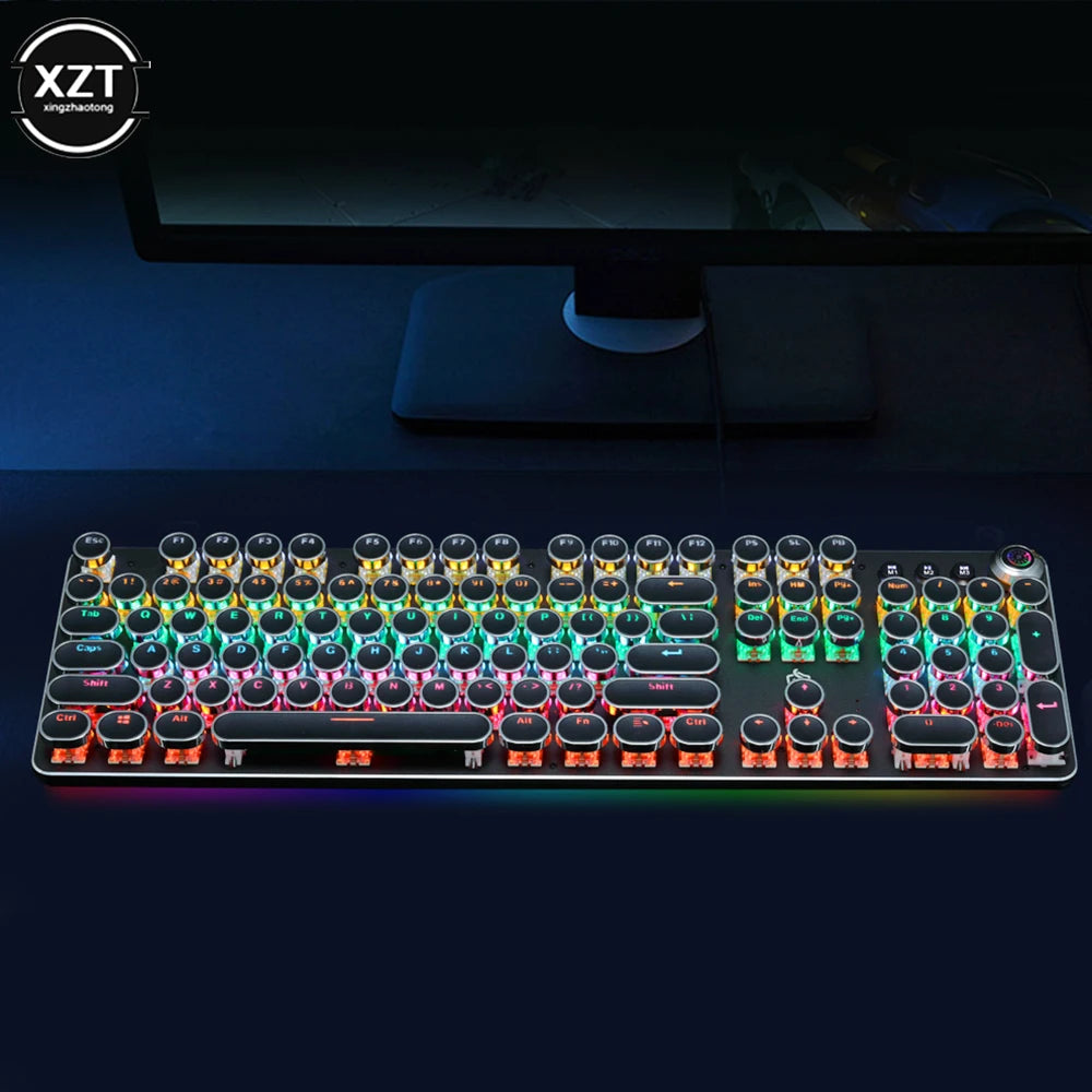 RGB Backlit Gaming Mechanical Keyboard Retro Punk USB Wired 104 Keys Metal Panel LED Switch Full Keypad Computer Game Accessary