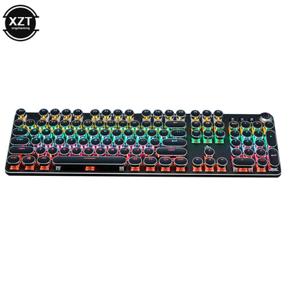 RGB Backlit Gaming Mechanical Keyboard Retro Punk USB Wired 104 Keys Metal Panel LED Switch Full Keypad Computer Game Accessary