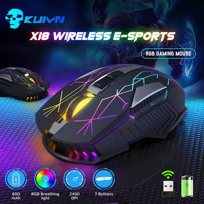 Ziyoulang X18 Wireless Gaming Mouse 2.4G 7 RGB Light 2400 DPI 600mAh Intelligent Power Saving Silent Click USB Receiver Optical