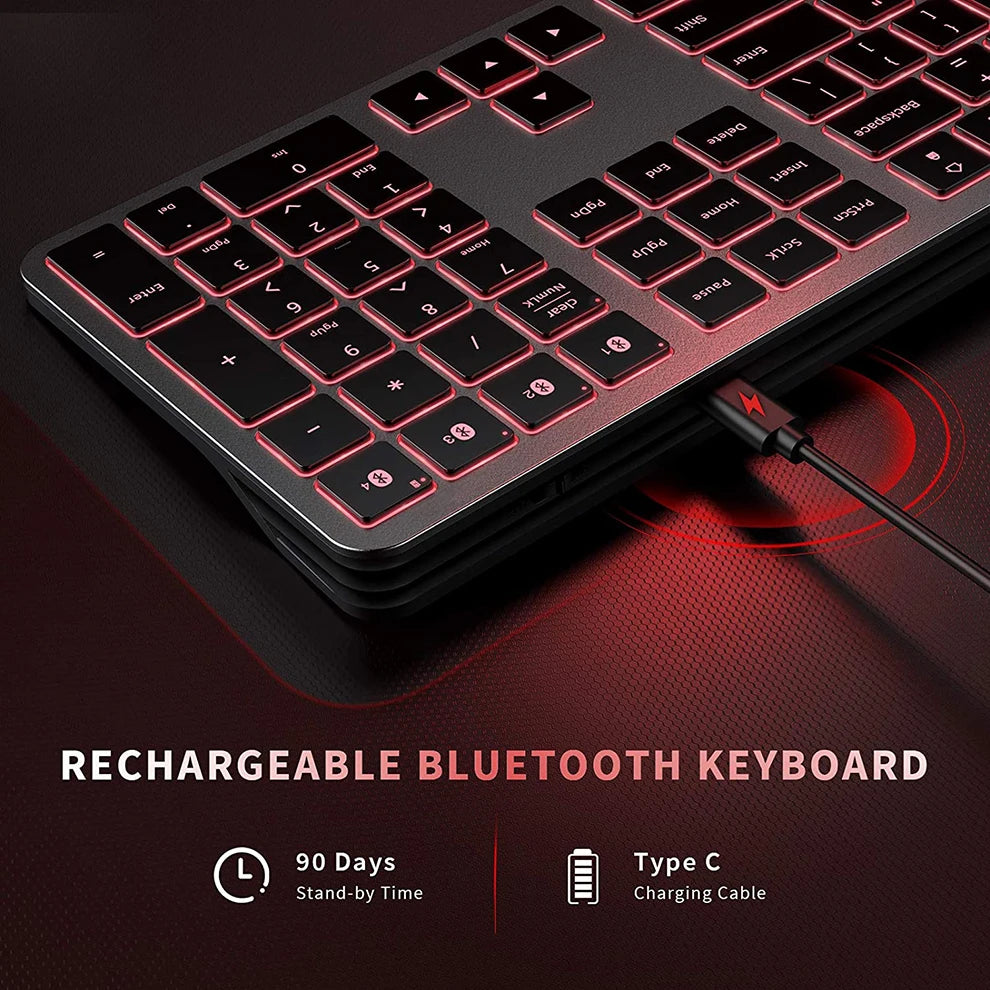 Multi-Device Rechargeable Keyboard Bluetooth Backlit Wireless Keyboard Compatible for Laptop Tablet iPad