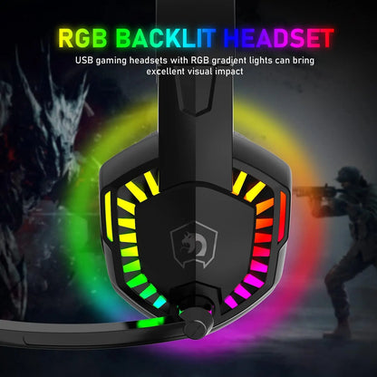 MAMBASNAKE CY907 RGB Gaming Headset, 5.1 Channel Stereo Surround Sound, 3.5mm Wired LED Over-Ear Comfort Headphone