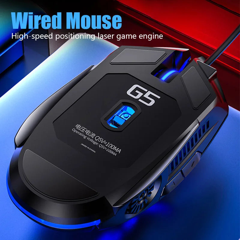 Ergonomic Wired Gaming Mouse RGB Mute Mause LED Backlit 3200dpi 6Button G5 USB Mechanical Mause For PC Laptop Computer Gamer