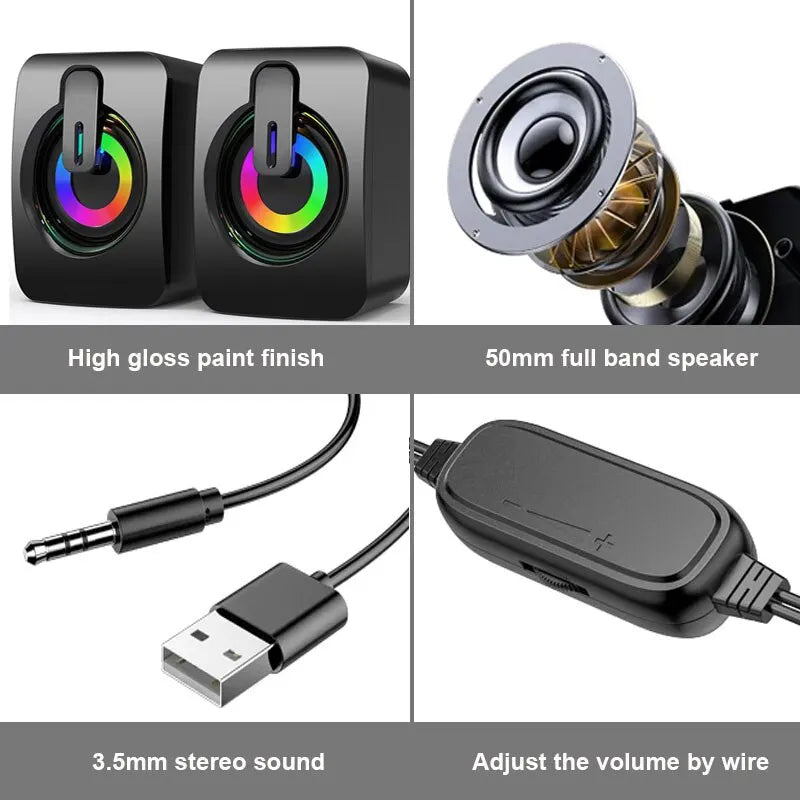 Computer Speakers HiFi Stereo Microphone Audio PC Speaker USB Wired Caixa De Som with LED Light for Desktop Computers PC Laptops