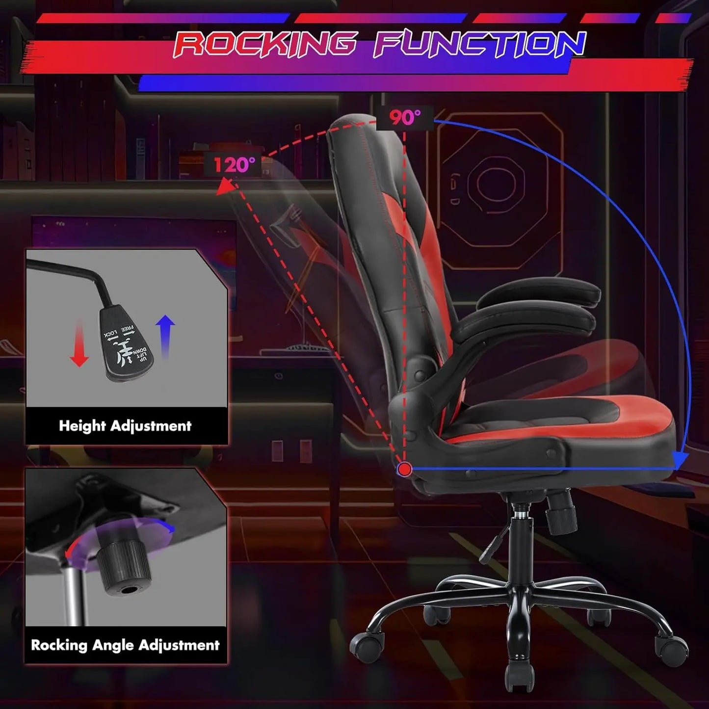 Computer gaming table and chair - ergonomically adjustable rotating PU leather racing chair for office administration tasks