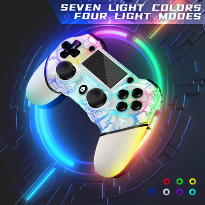 AceGamer Wireless RGB Controller for PS4 Black/White Crack Design with RGB Light,1000mAh Compatible with PS4/Slim/Pro