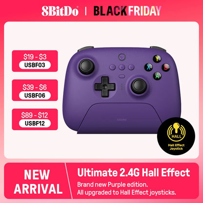 8BitDo - New Ultimate 2.4G Wireless, Hall Effect Joystick Update, Gaming Controller for PC, Windows Steam Deck, Android & iPhone