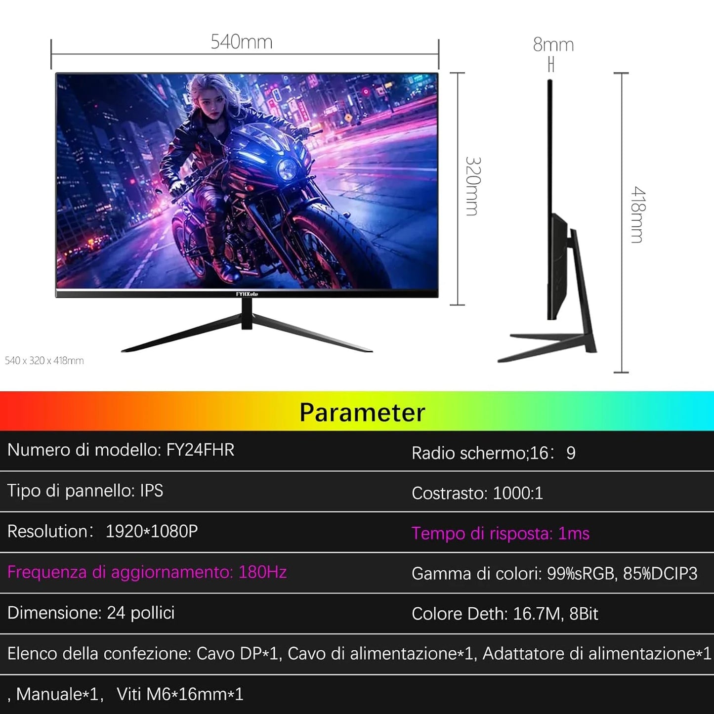 FYHXele 24Inch 180Hz Gaming Monitor 1K FHD Computer Display 1ms Response Time Eye Care Screen LCD Support HDR G-Sync VESA