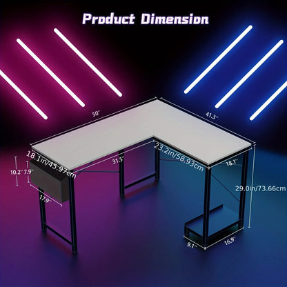 49-Inch L-Shaped Corner Computer Desk - Spacious Workspace with Storage, CPU Stand, and Modern Design